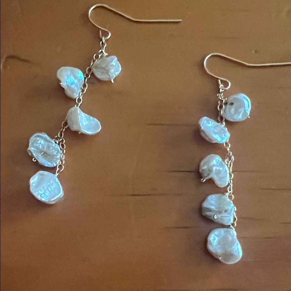 Elegant Gold and White Dangle Earrings